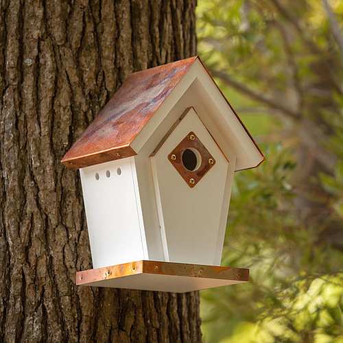 Fancy Copper Top Post Mount Wren House