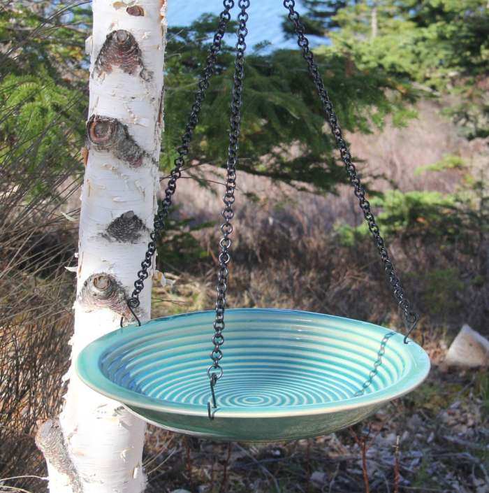 Circles Stoneware Hanging Birdbath Jade Green