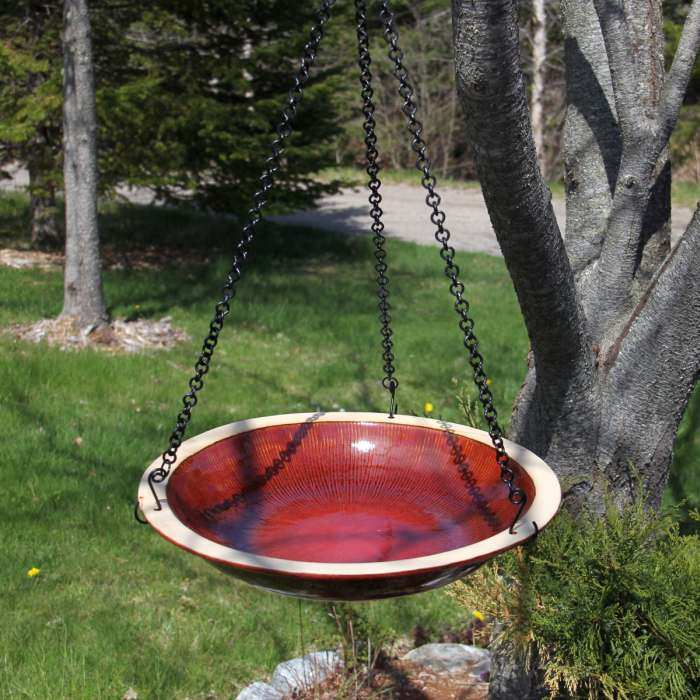 Radial Stoneware Hanging Birdbath Autumn Red