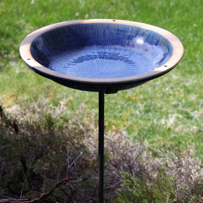 Radial Stoneware Staked Birdbath Baywater Blue