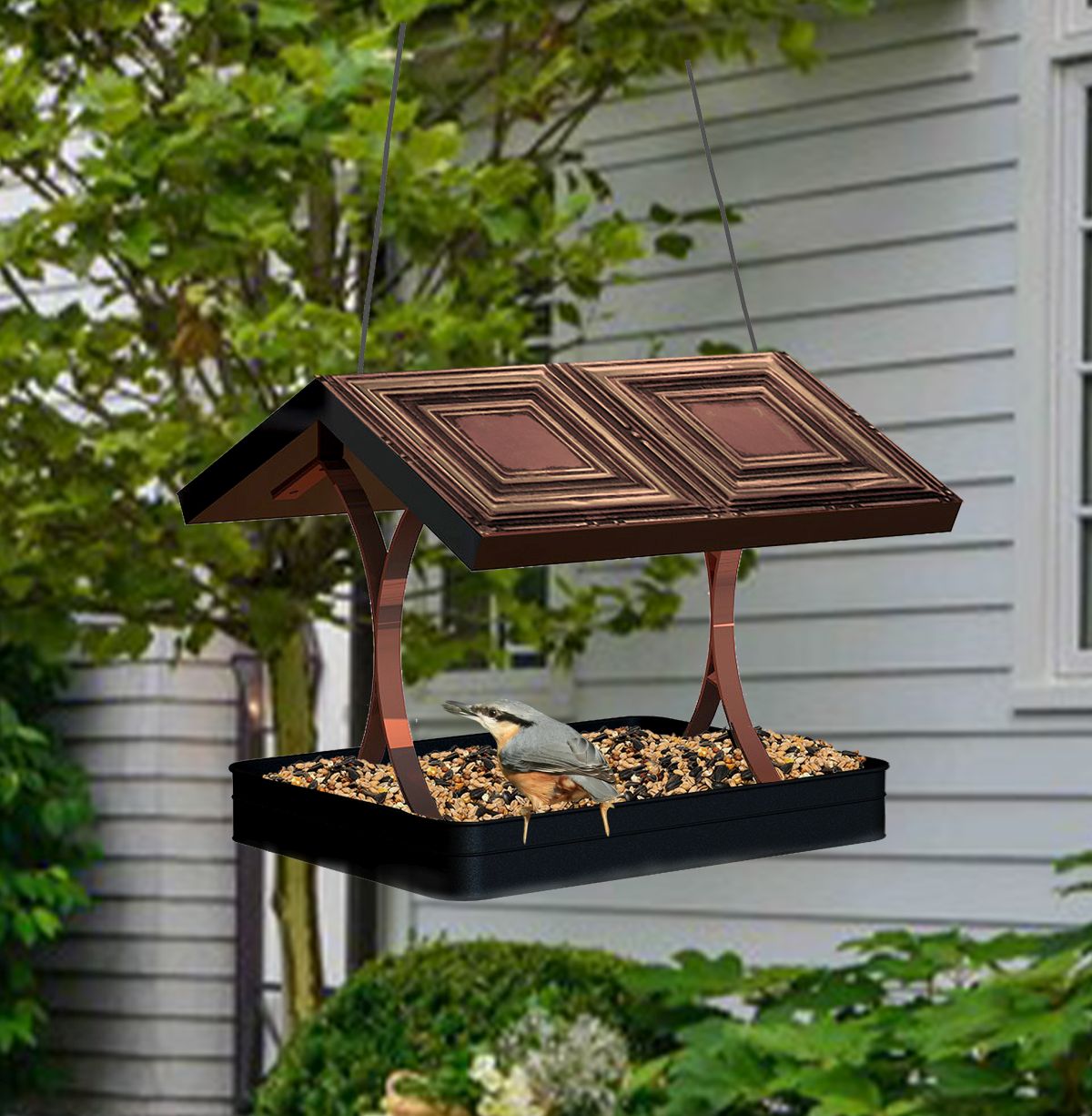 Modern Farmhouse Vintage Tin Roof Fly-Thru Feeder